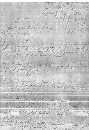 Bild zeigt den handgeschriebenen Ehevertrag zwischen Wilhelm Rohde und Christiane Schüttler vom 8. Februar 1888