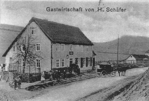 Bild zeigt eine alte Postkarte der Gaststätte Fritz Schäfer