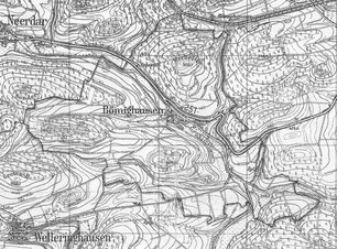 Bild zeigt einen Gemarkungsplan von Bömighausen mit insgesamt 361 ha